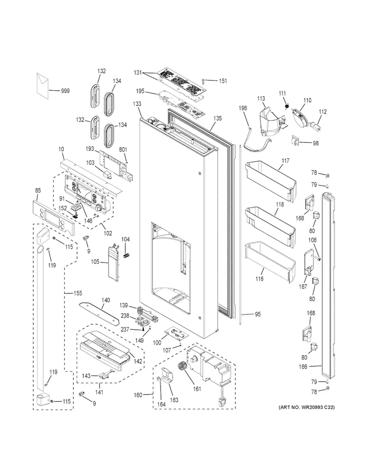 Dispenser Door Diagram and Parts List for CYE22TSHPSS  General Electric Refrigerator