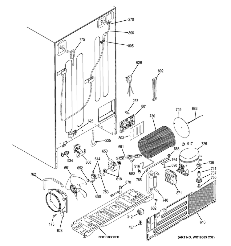 Machine Compartment Diagram and Parts List for PZS22MMKBHES  General Electric Refrigerator