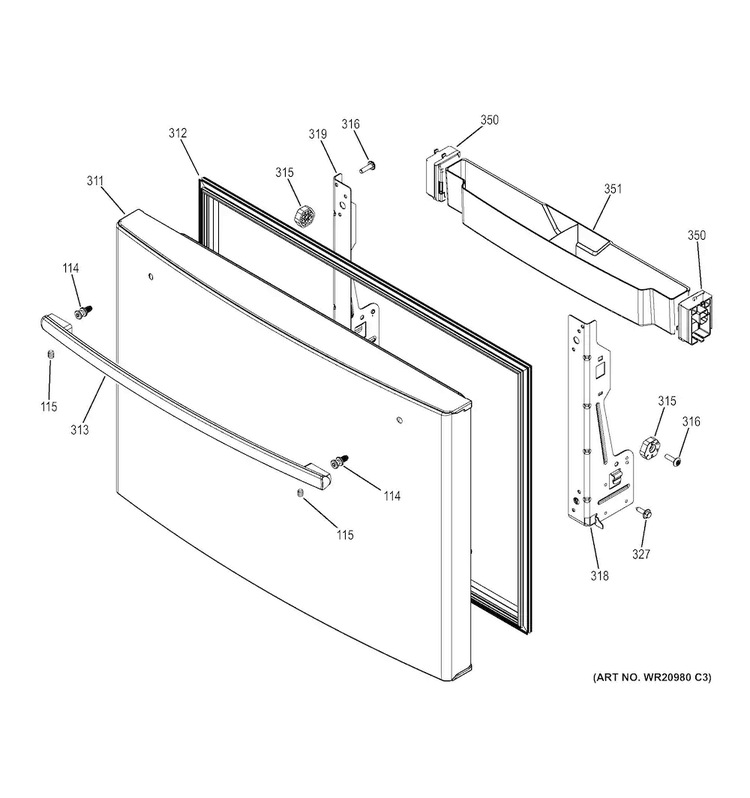 Freezer Door Diagram and Parts List for DFE29JSDGSS  General Electric Refrigerator