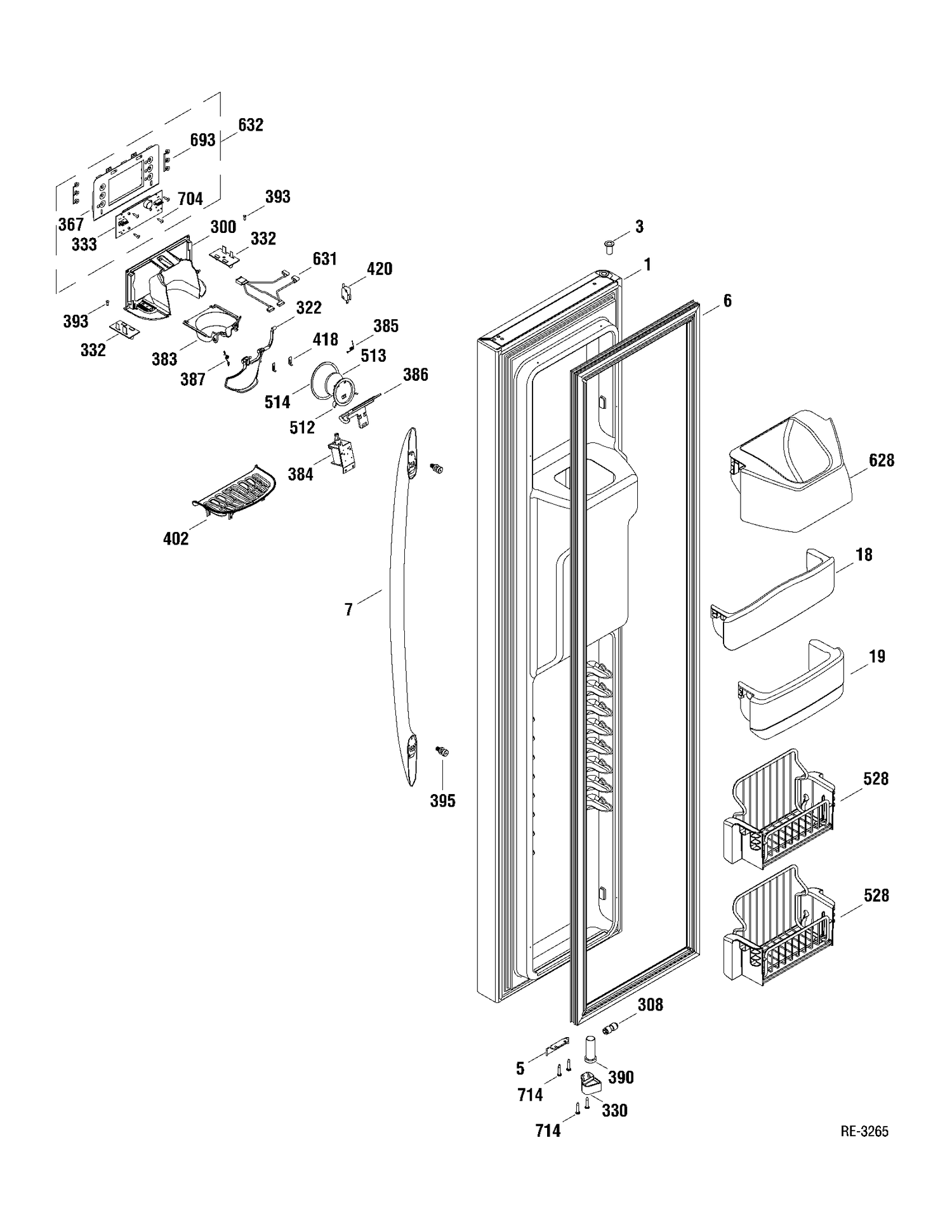 FZ DOOR Diagram and Parts List for PSDS5YGXAFSS  General Electric Refrigerator