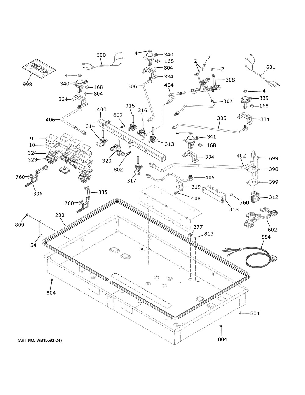 Gas And Burner Parts Diagram and Parts List for CGP95302M2S1  General Electric Range