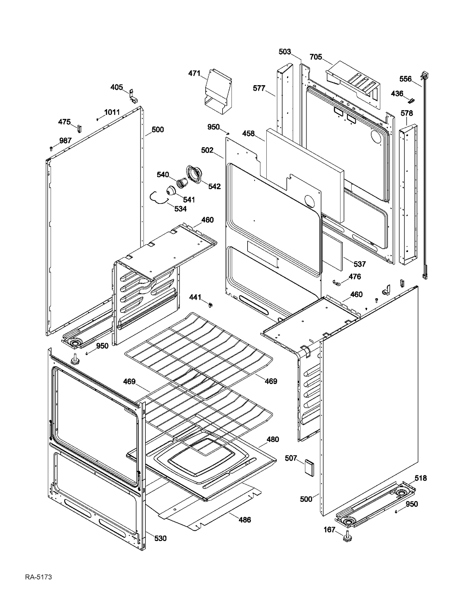 BODY PARTS Diagram and Parts List for JGAS730EL4WW  General Electric Range