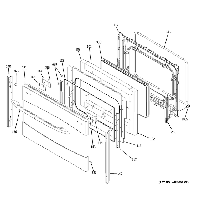 Lower Door Diagram and Parts List for PCB975SP1SS  General Electric Range