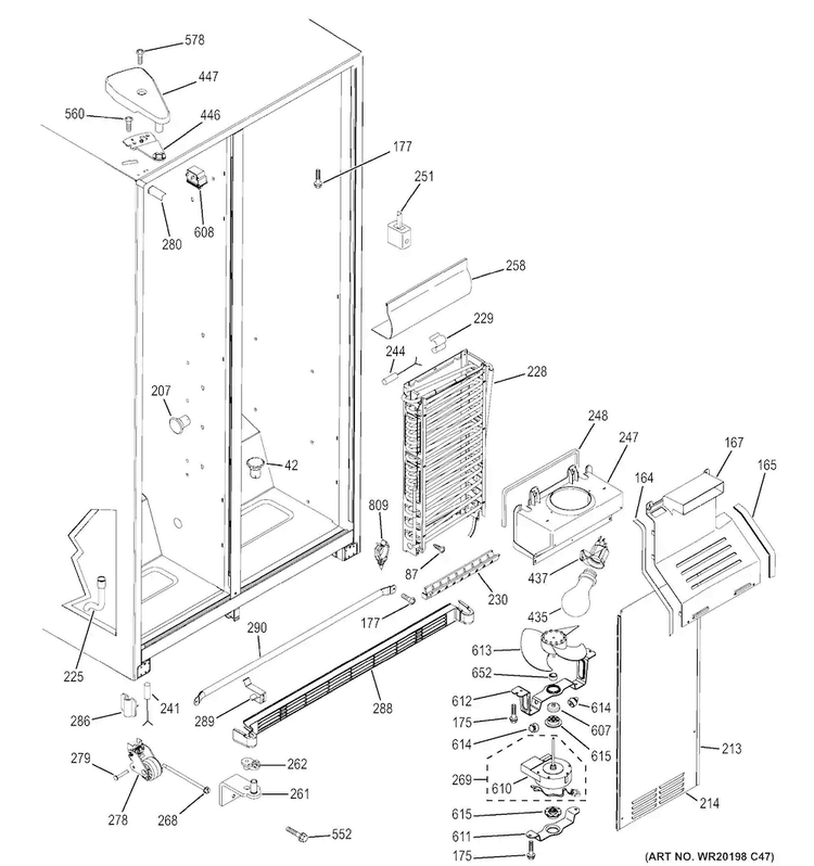 Freezer Section Diagram and Parts List for GSS20ESHDSS  General Electric Refrigerator