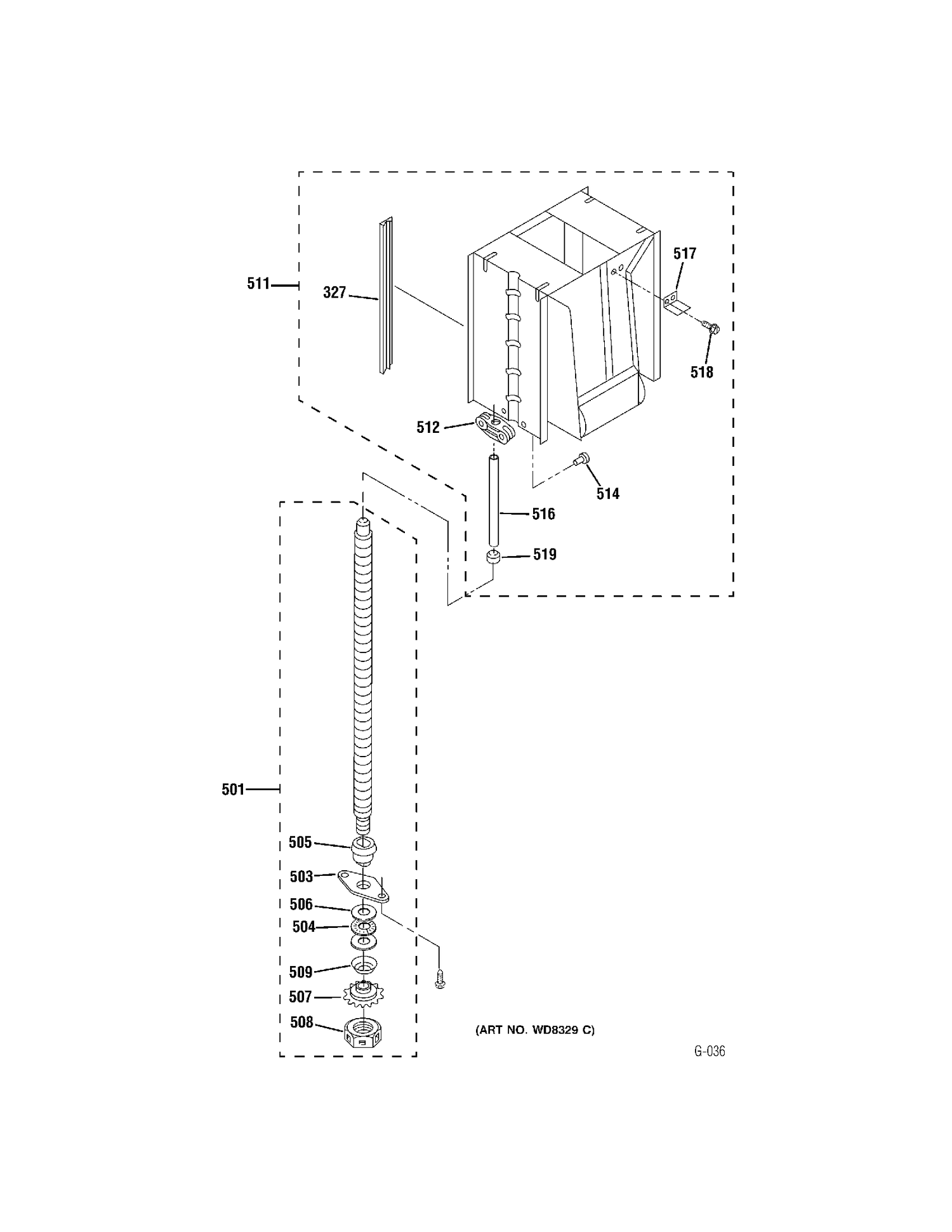 SCREW & RAM ASSY Diagram and Parts List for ZCGP150PSS-00  General Electric Trash Compactor
