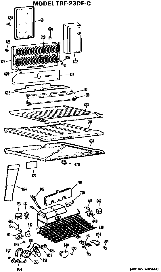 Unit Parts Diagram and Parts List for TBF23DFC  General Electric Refrigerator