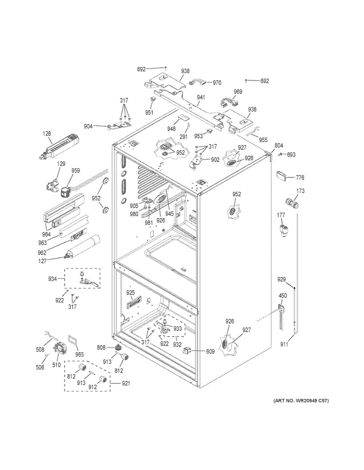 Case Parts Diagram and Parts List for DFE28JSKESS  General Electric Refrigerator