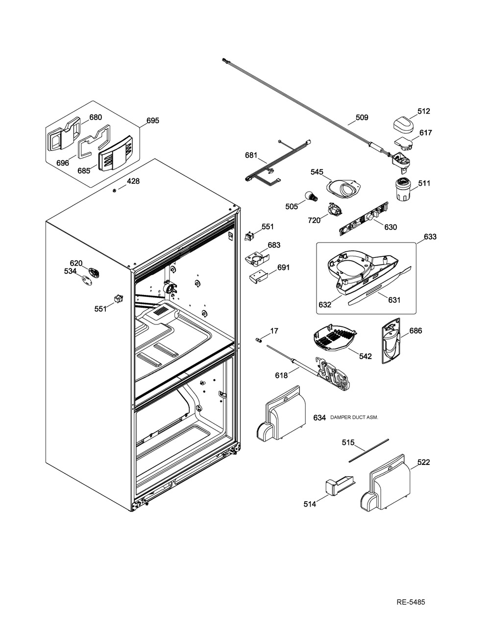 Ff Functional Parts Diagram and Parts List for GFMS170GHOWW  General Electric Refrigerator