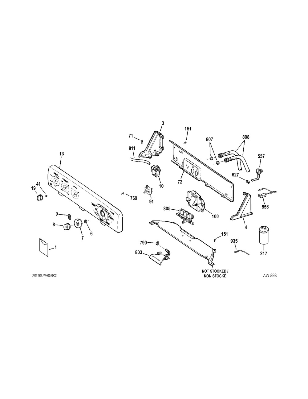 Controls Diagram and Parts List for GDWF800VWW  General Electric Washer