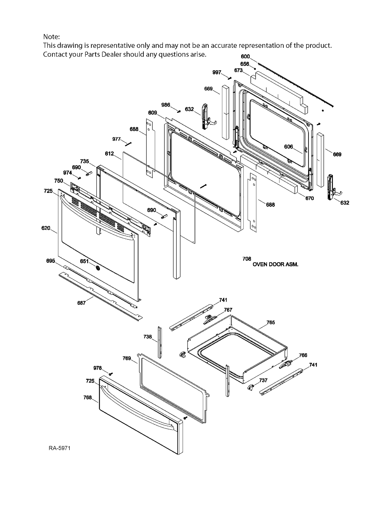 DOOR & DRAWER PARTS Diagram and Parts List for JCBS660SF3SS  General Electric Range