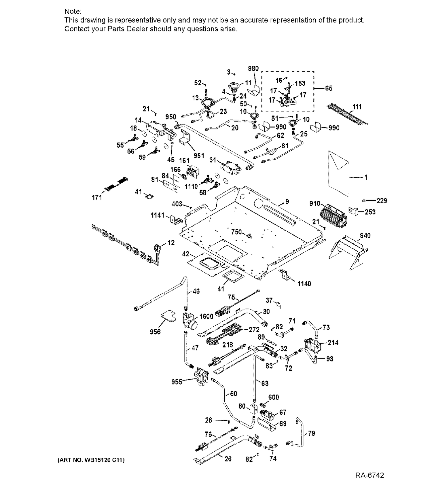 GAS & BURNER PARTS Diagram and Parts List for CCGS990SET9SS  General Electric Range
