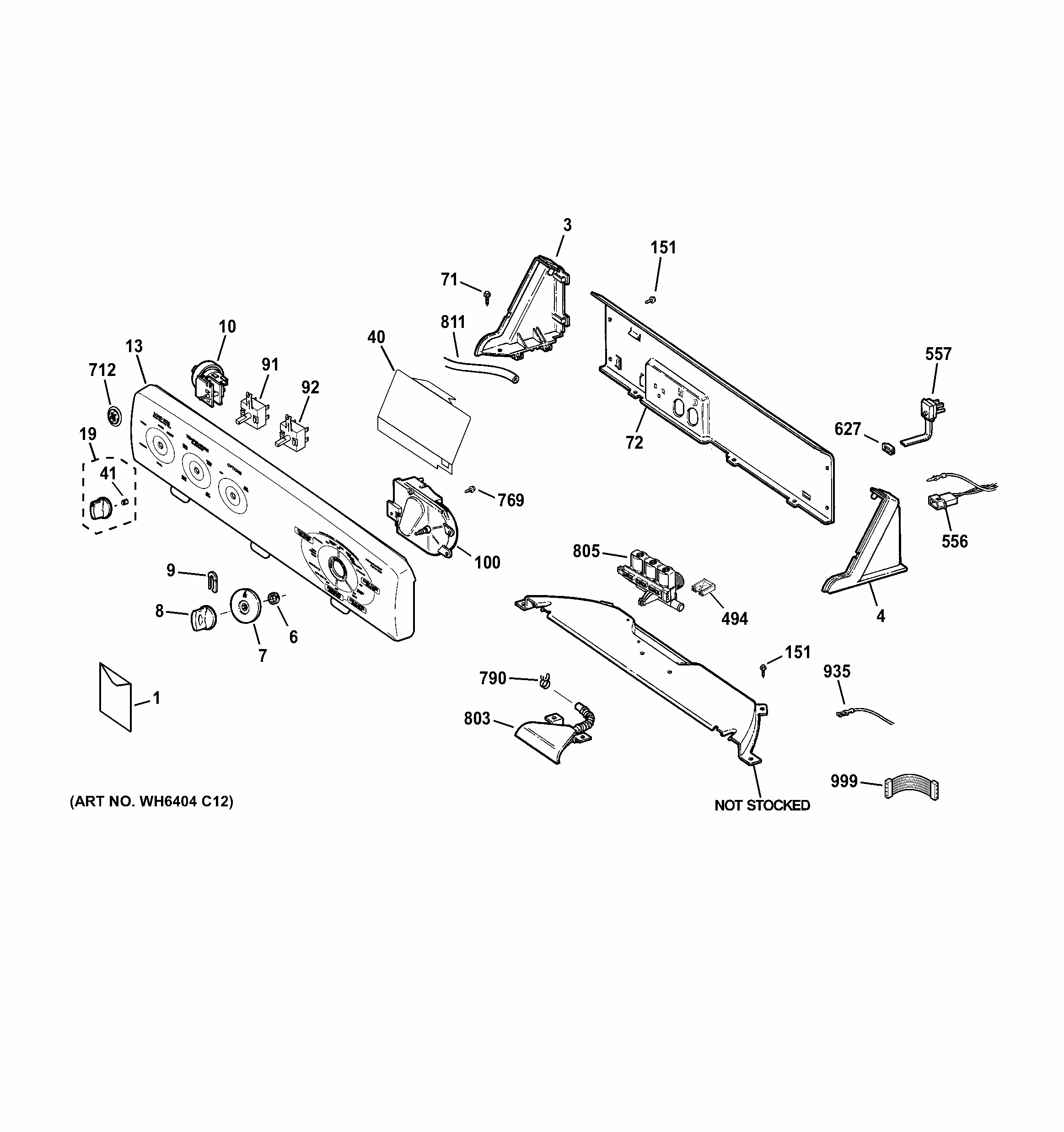 Controls & Backsplash Diagram and Parts List for GBAN2800F0WW  General Electric Washer