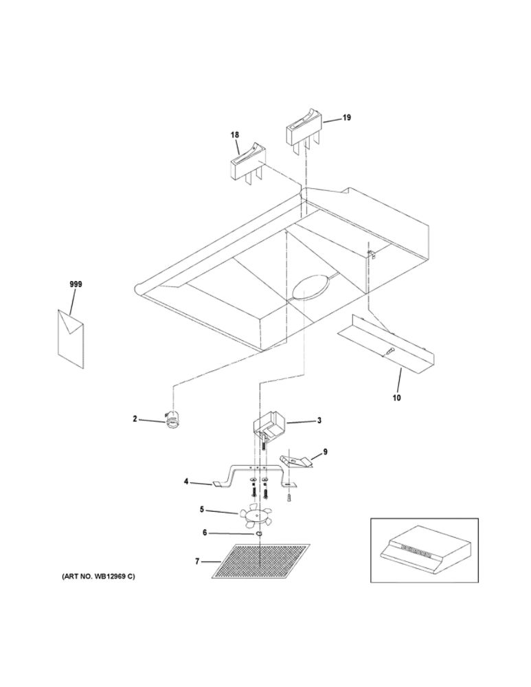 Range Hood Diagram and Parts List for JN327H2CC  General Electric Range Hood
