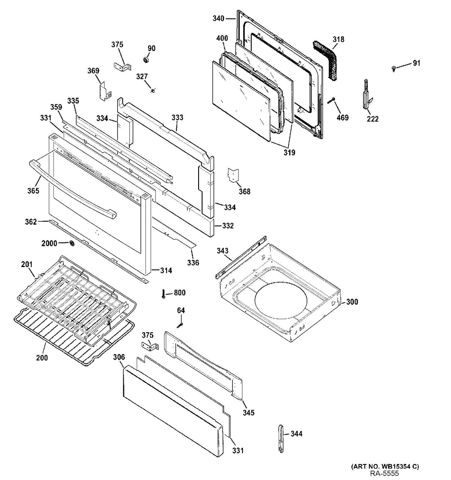 DOOR & DRAWER PARTS Diagram and Parts List for PCGB940DEF1BB  General Electric Range