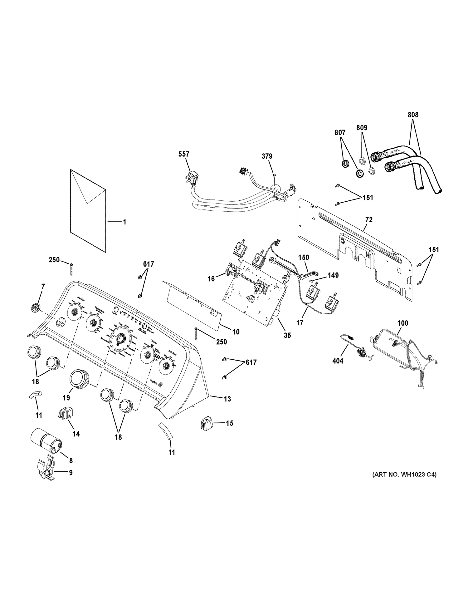 CONTROLS & BACKSPLASH Diagram and Parts List for GTW490ACJ4WS  General Electric Washer
