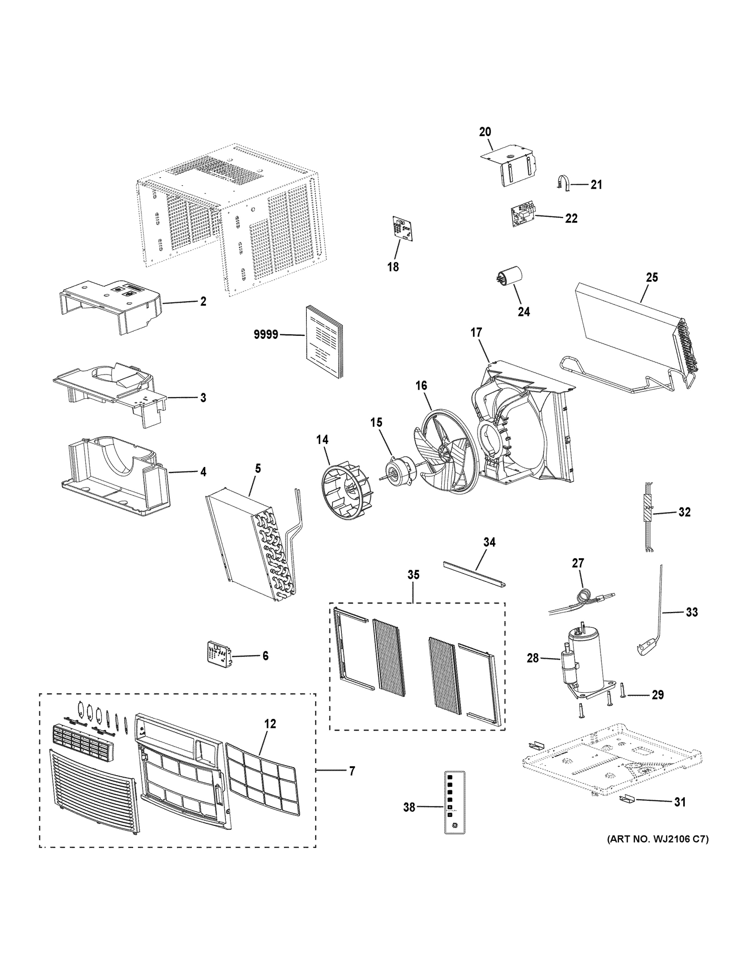 ROOM AIR CONDITIONER Diagram and Parts List for AHM12AWW1  General Electric Air Conditioner