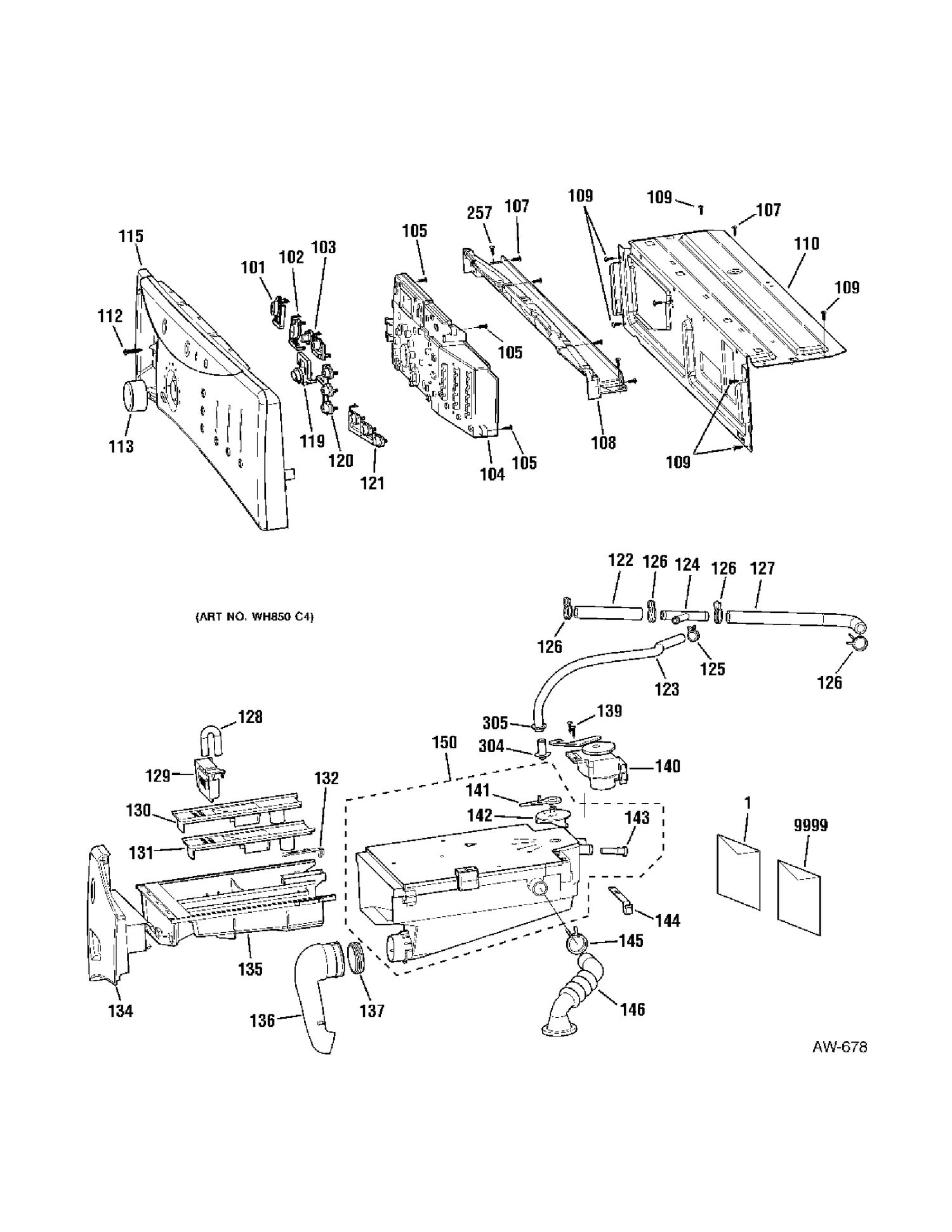 CONTROL PANEL Diagram and Parts List for GCVH6260H1WW  General Electric Washer