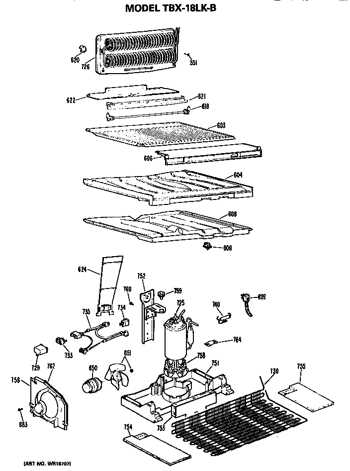 Unit Parts Diagram and Parts List for TBX18LKBR  General Electric Refrigerator