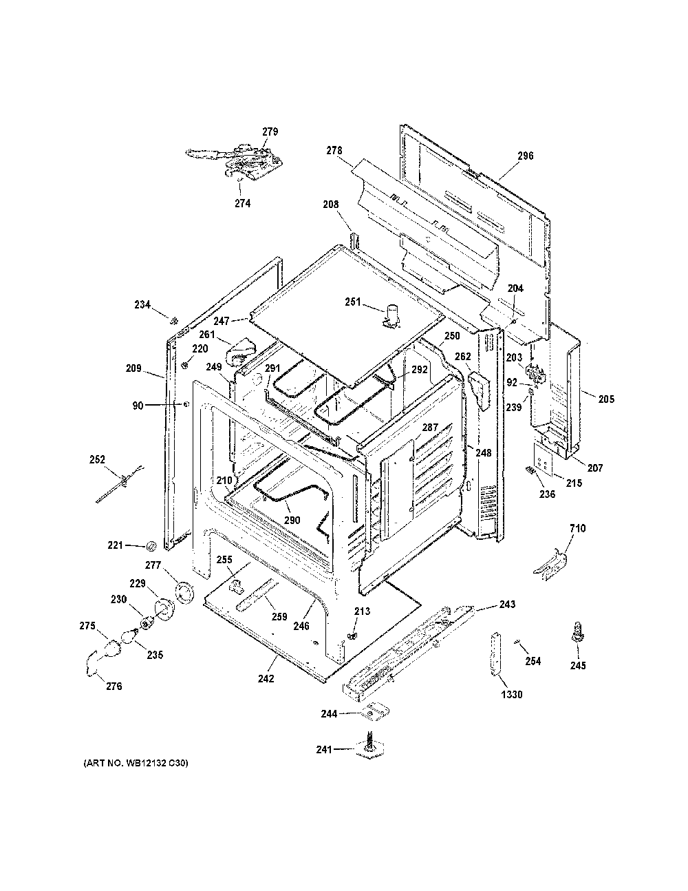 Body parts Diagram and Parts List for JB256DM2WW  General Electric Range