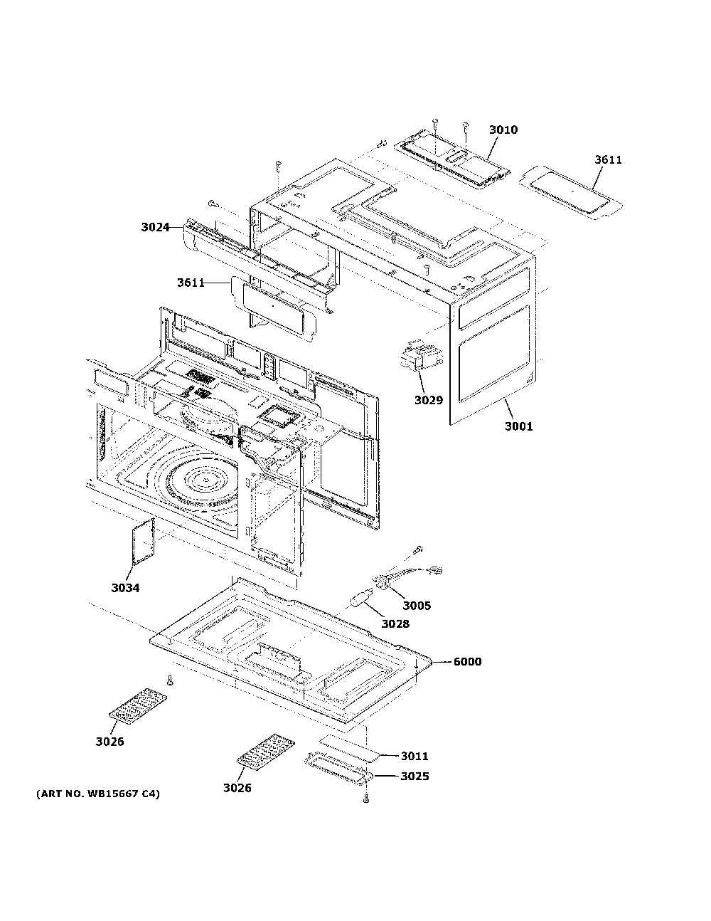 Oven Cavity Parts Diagram and Parts List for JVM3160DF8CC  General Electric Microwave
