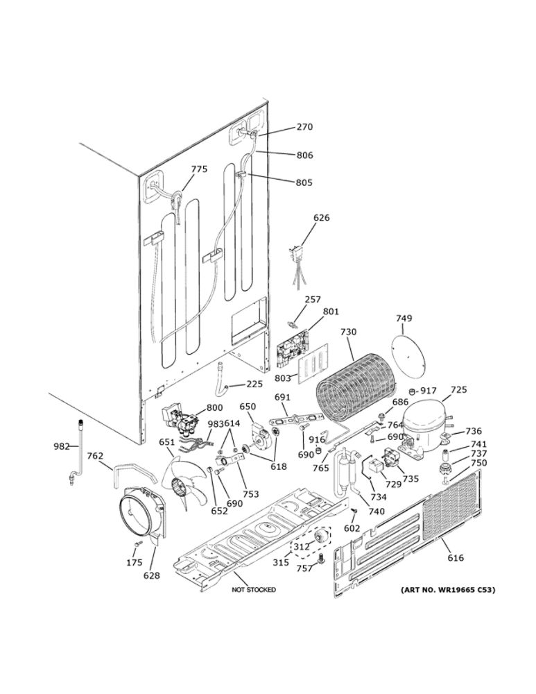 Machine Compartment Diagram and Parts List for GZS22DMJNFES  General Electric Refrigerator