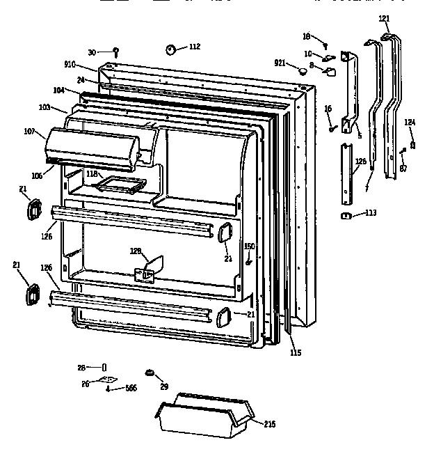 Fresh Food Door Diagram and Parts List for TBX18JATRAD  General Electric Refrigerator