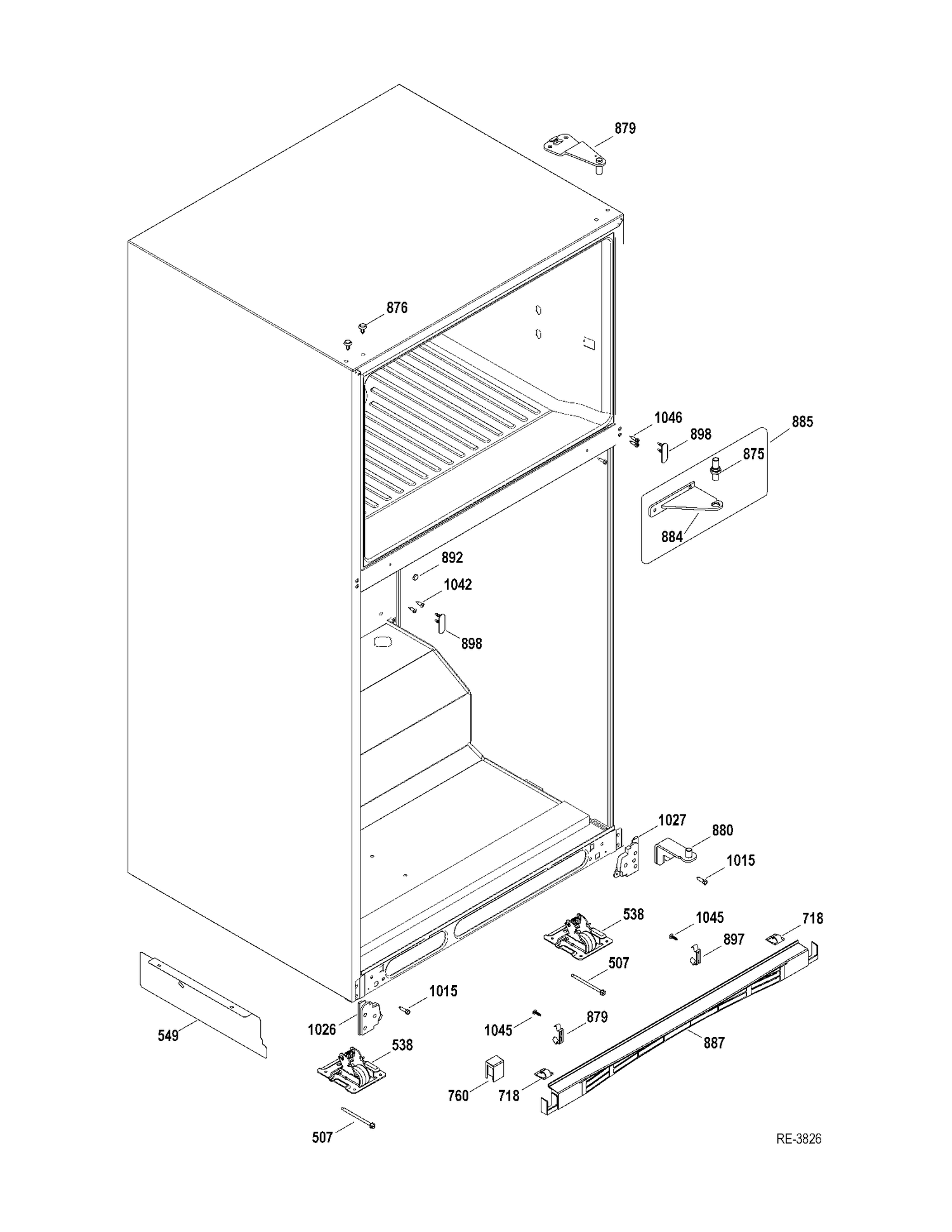 CASE PARTS Diagram and Parts List for GTR22HBTCRWW  General Electric Refrigerator