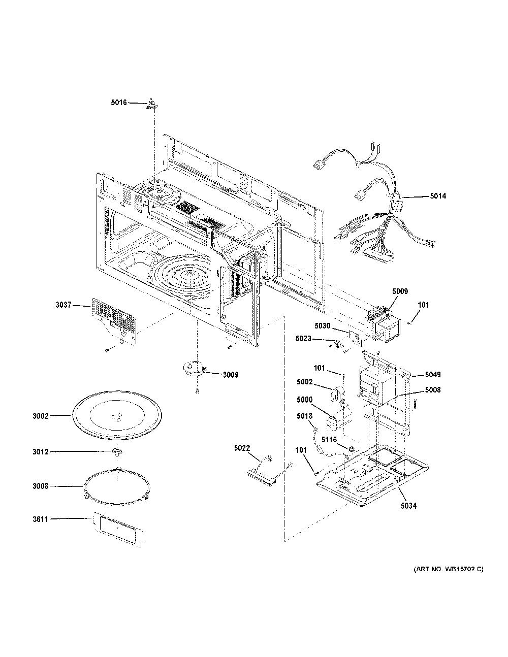 Interior Parts Diagram and Parts List for PVM9225SR1SS  General Electric Microwave