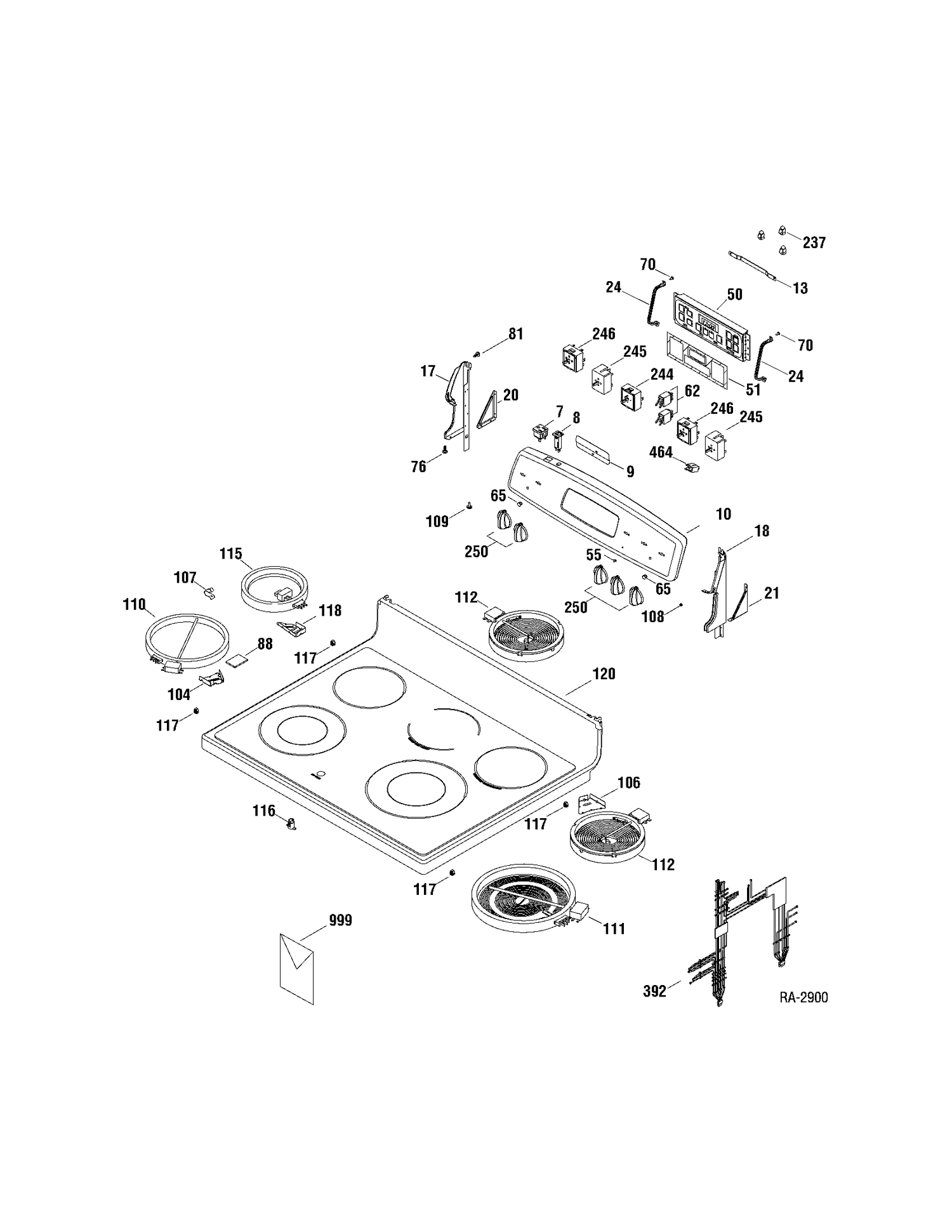 CONTROLS & COOKTOP Diagram and Parts List for JCBP78SP1SS  General Electric Range