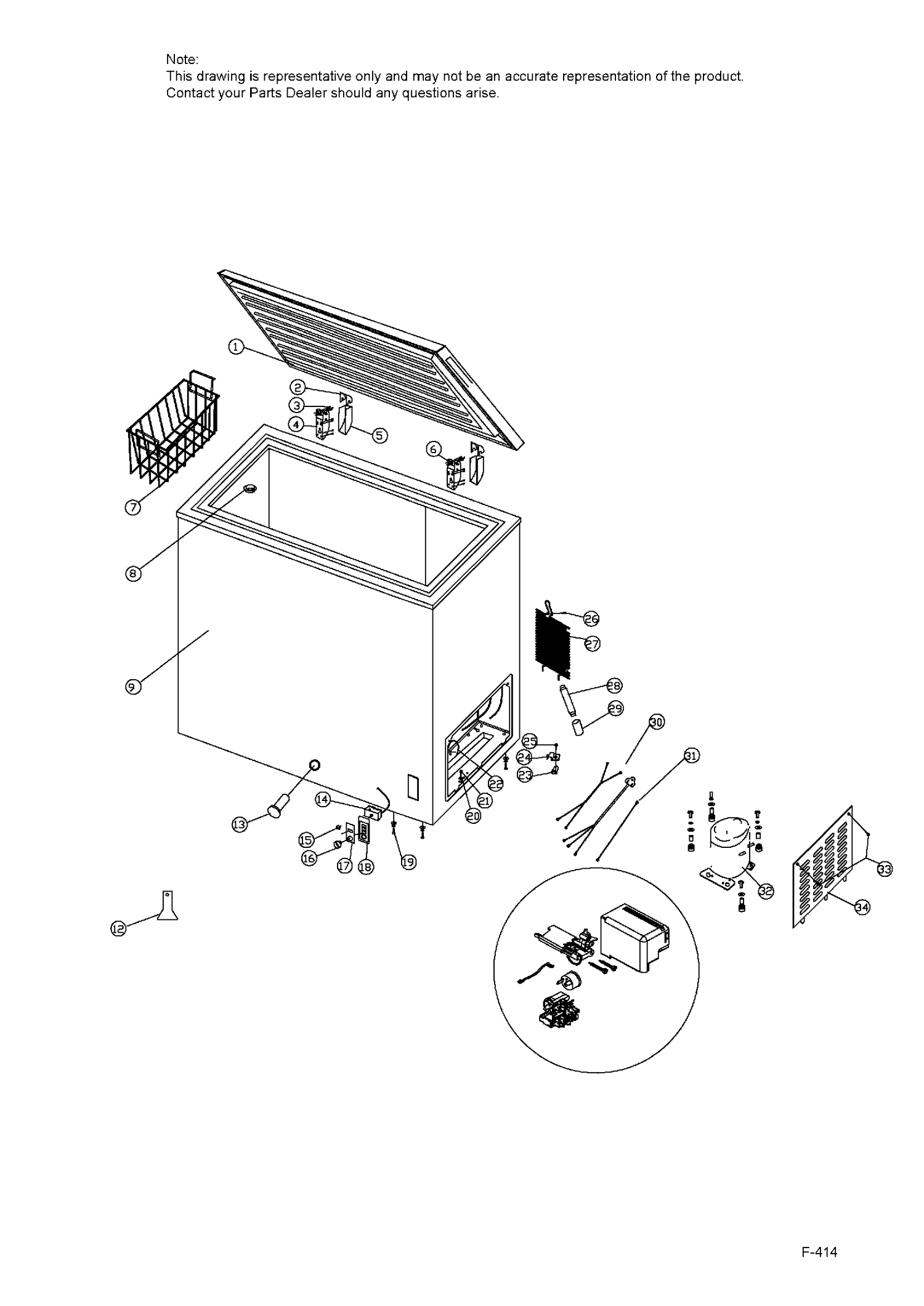 CABINET Diagram and Parts List for HF71CM33NW  General Electric Freezer