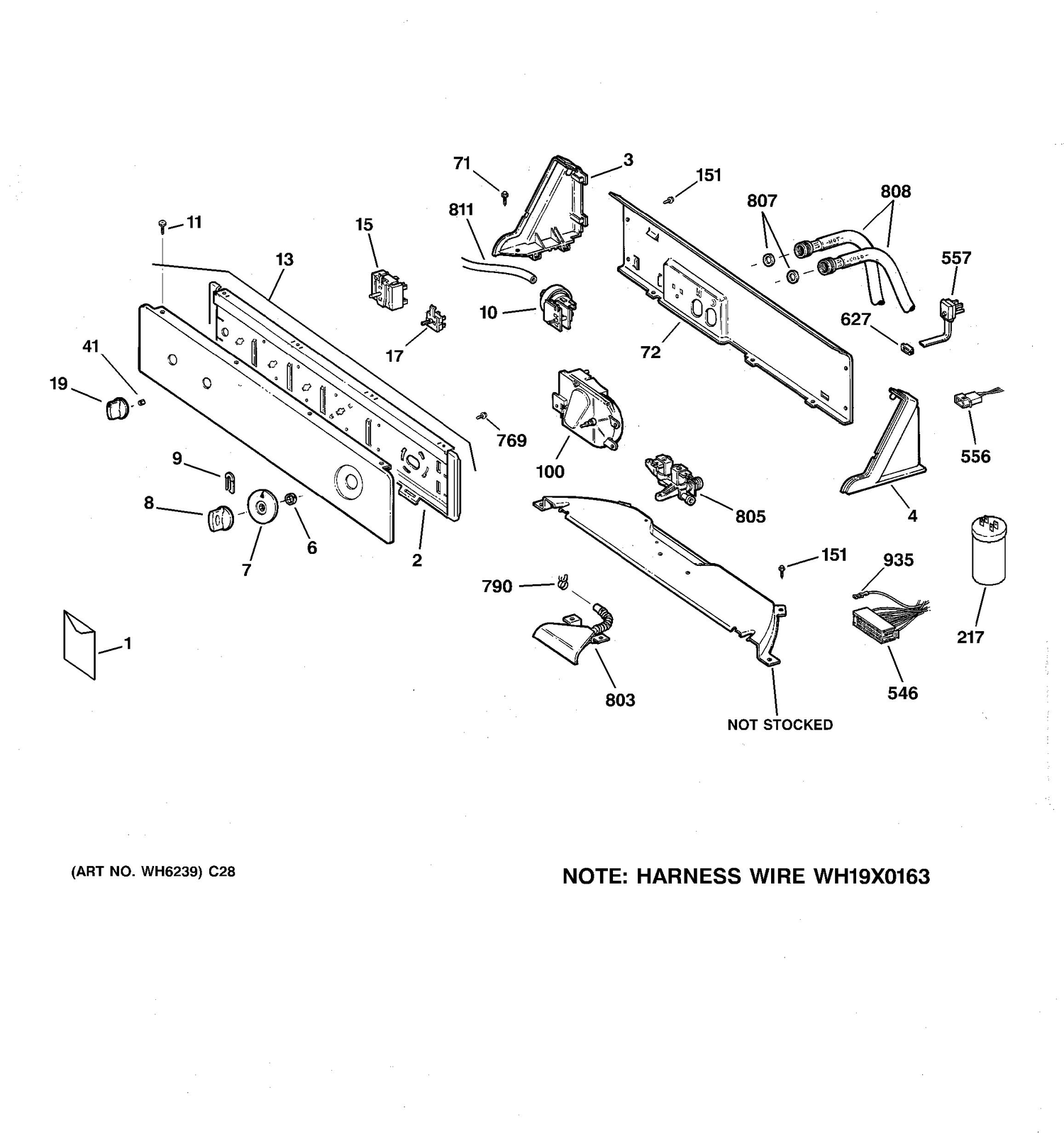 CONTROLS & BACKSPLASH Diagram and Parts List for GJXR2130B2WW  General Electric Washer