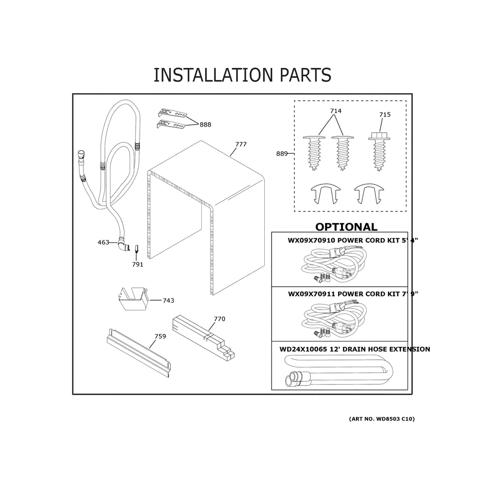 Installation Parts Diagram and Parts List for GDF535PGR7WW  General Electric Dishwasher