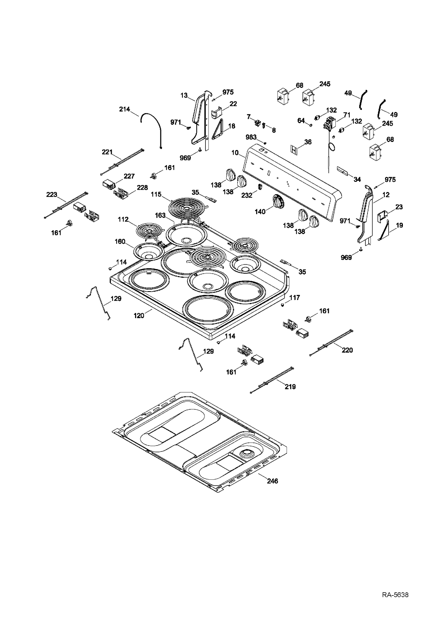 CONTROL PANEL & COOKTOP Diagram and Parts List for MCBS523R3WW  General Electric Range