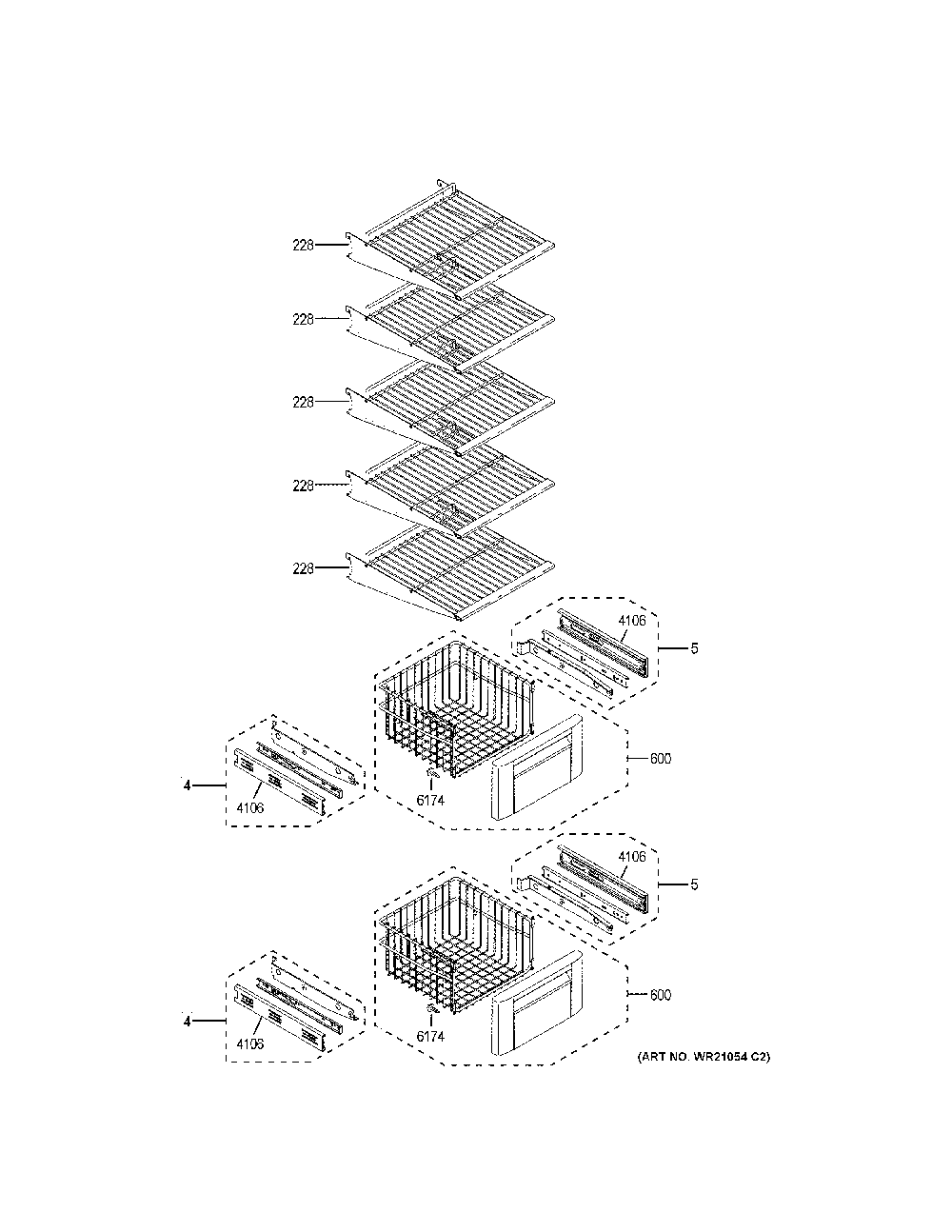 Freezer Shelves Diagram and Parts List for CSB48YP2NKS1  General Electric Refrigerator