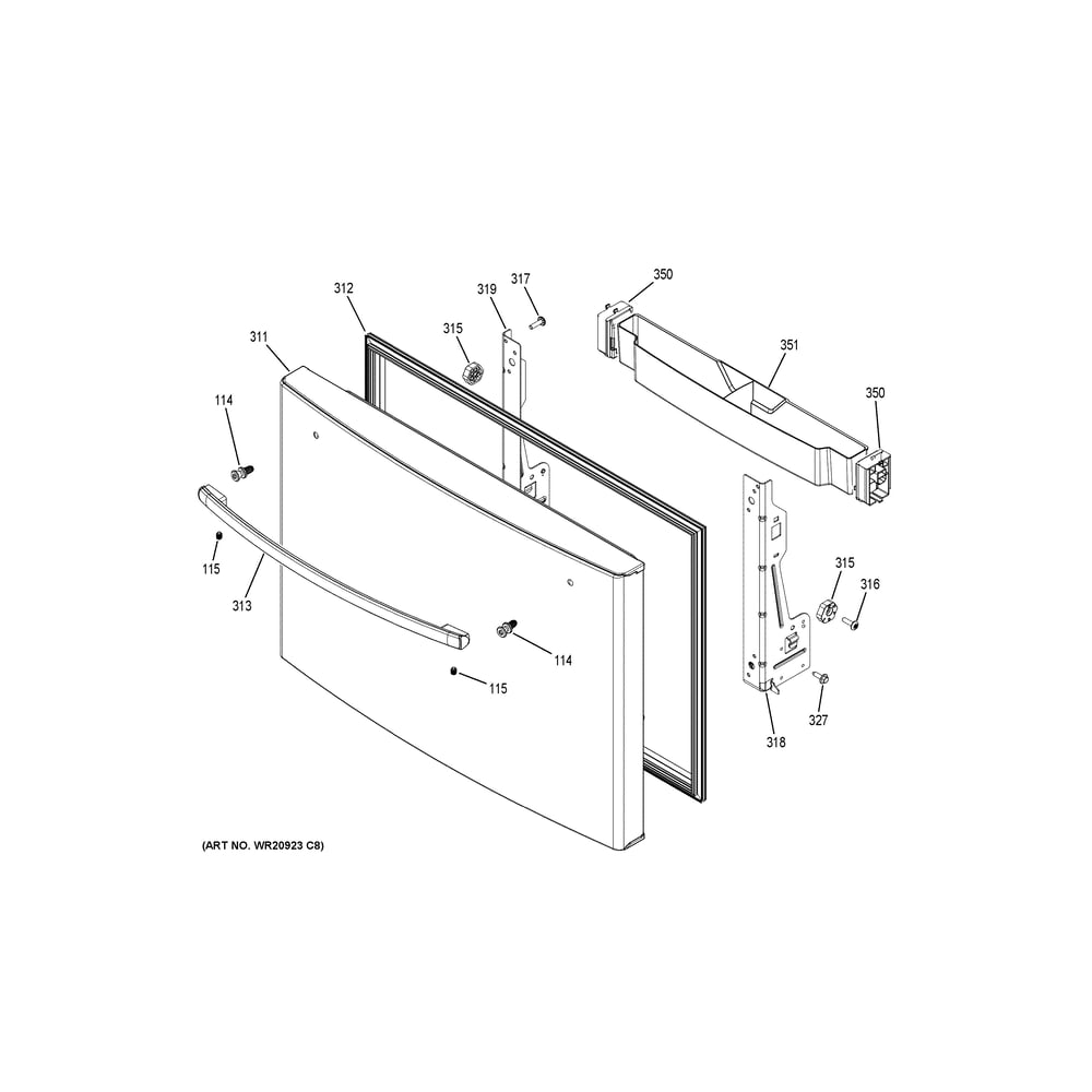 Freezer Door Diagram and Parts List for PWE23KMKPES  General Electric Refrigerator