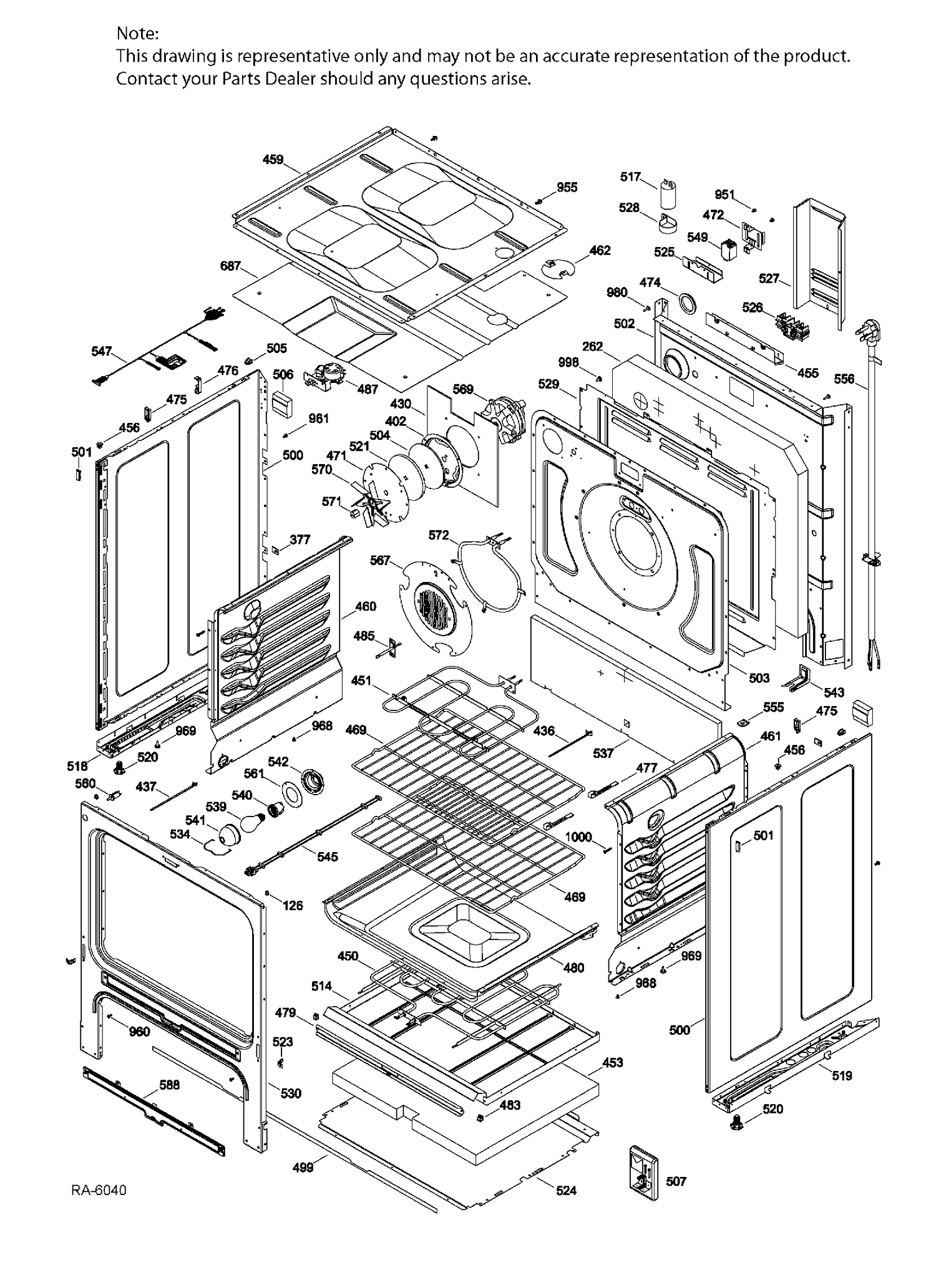 BODY PARTS Diagram and Parts List for JCB560DJ1WW  General Electric Range