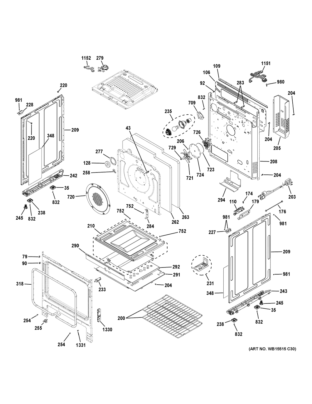 Body Parts Diagram and Parts List for JGS760SP5SS  General Electric Range