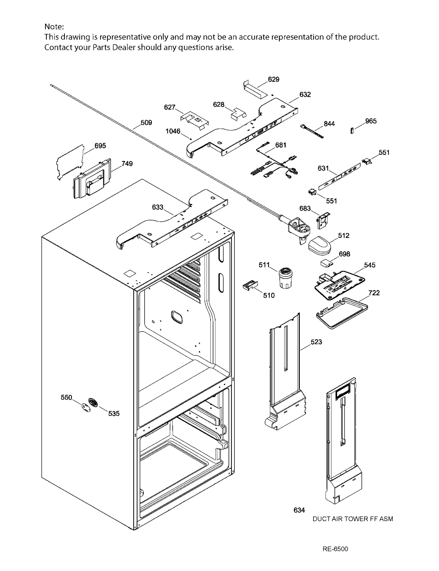 FUNCTIONAL PARTS FF Diagram and Parts List for PFE24JSKAKSS  General Electric Refrigerator