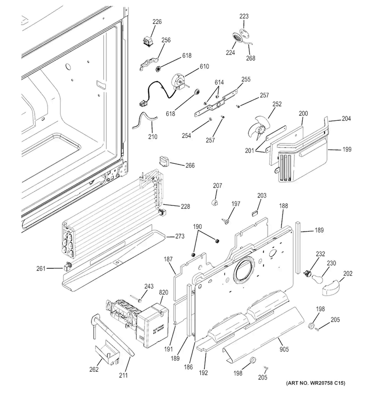Freezer Section Diagram and Parts List for CWS21SSEBFSS  General Electric Refrigerator