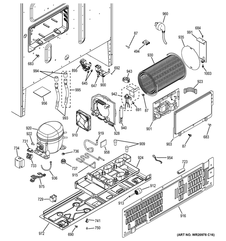 Machine Compartment Diagram and Parts List for DFE29JGDIBB  General Electric Refrigerator