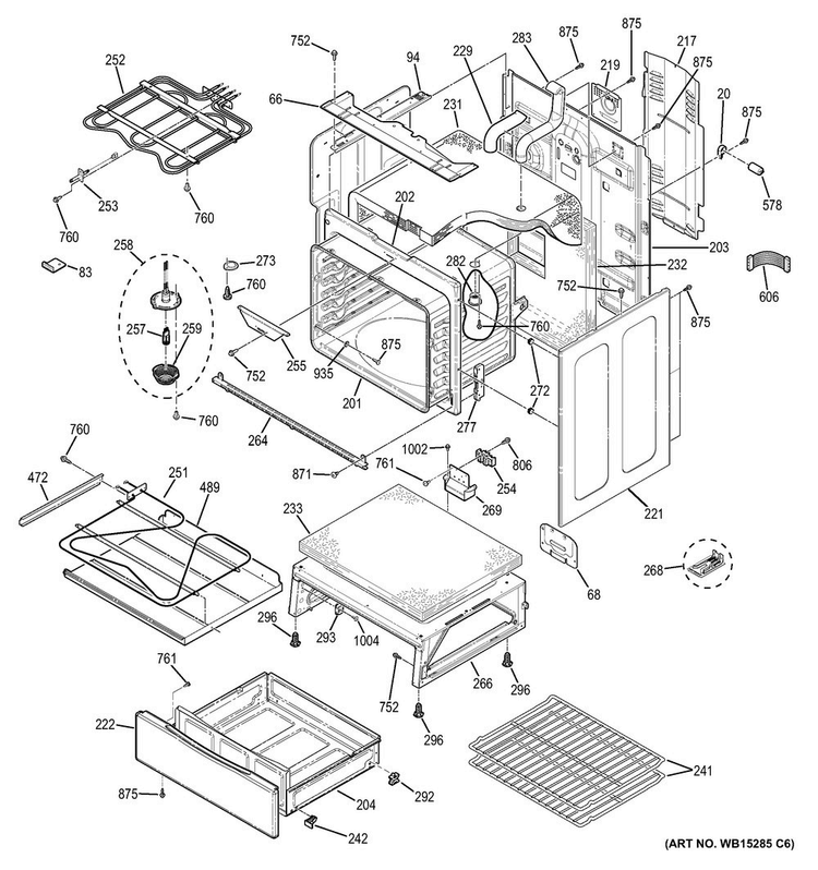 Body Parts Diagram and Parts List for JB755DJ2BB  General Electric Range
