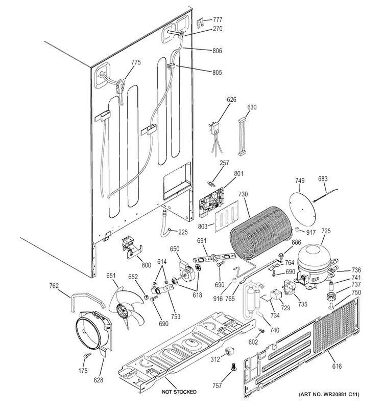 Machine Compartment Diagram and Parts List for GSS25CGHECWW  General Electric Refrigerator
