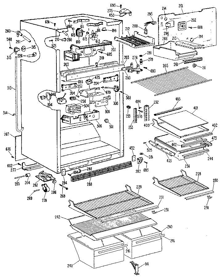 Cabinet Diagram and Parts List for TBX18BLS  General Electric Refrigerator