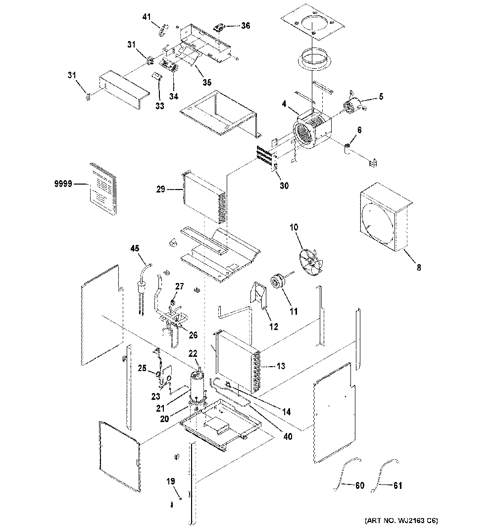 Vertical Zoneline Diagram and Parts List for AZ91H18D3EW2  General Electric Air Conditioner