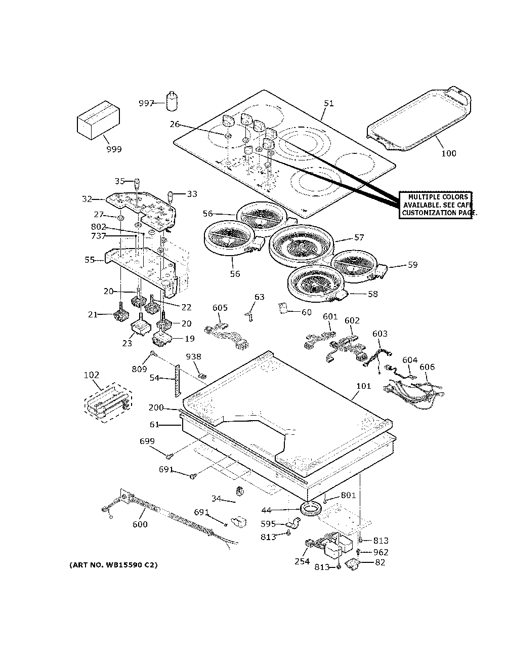 Control Panel And Cooktop Diagram and Parts List for CEP70302M2S1  General Electric Cooktop