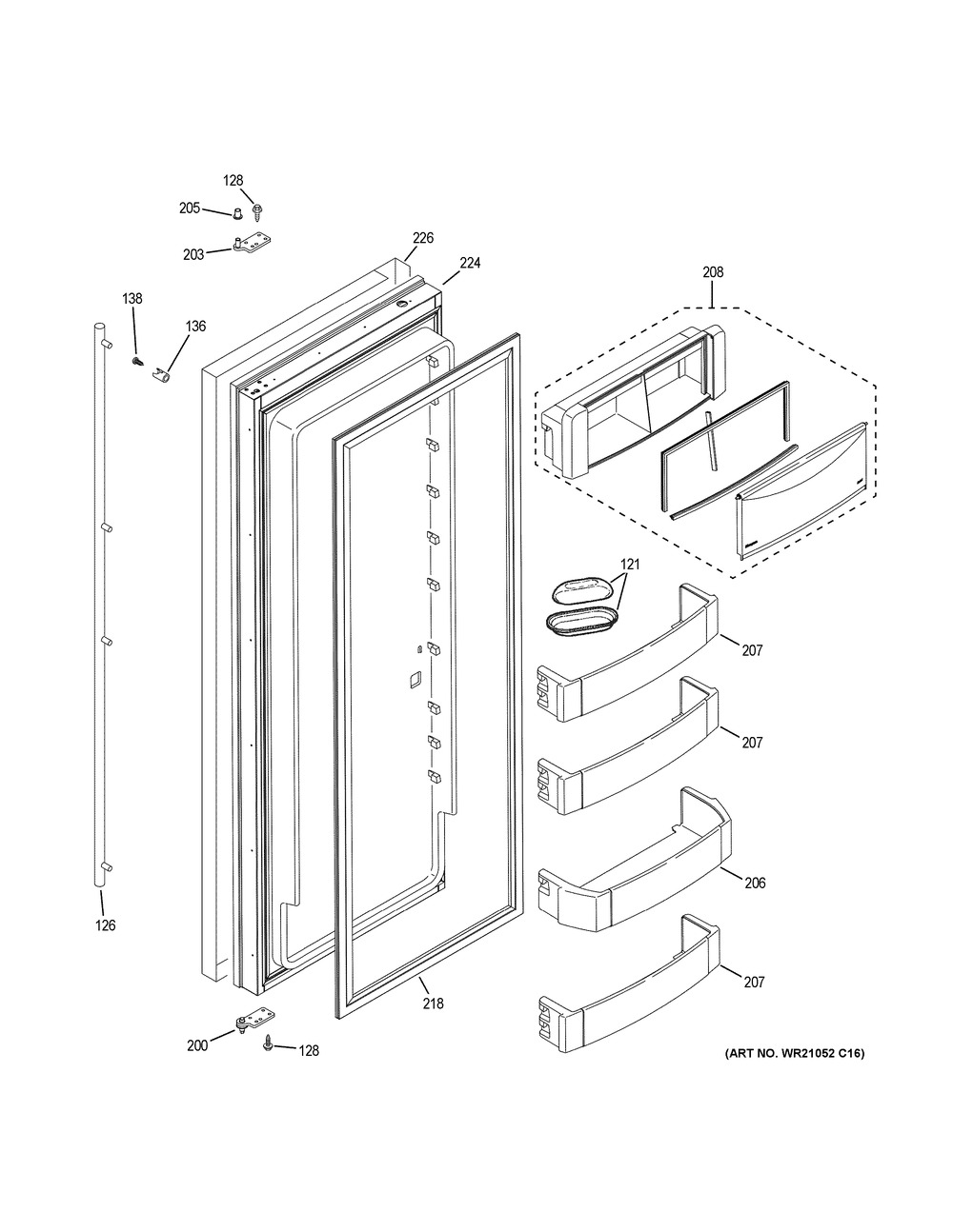 Fresh Food Door Diagram and Parts List for ZISS480NKCSS  General Electric Refrigerator