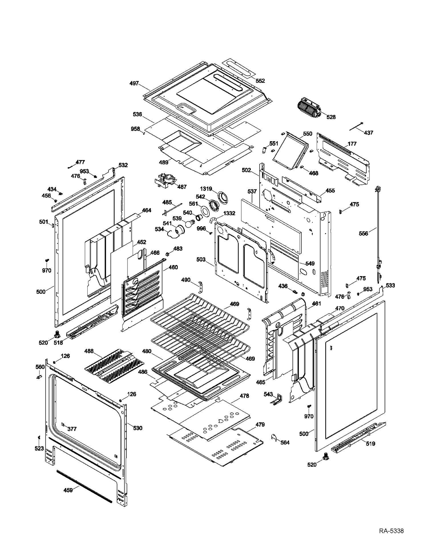 BODY PARTS Diagram and Parts List for JGSP28SER2SS  General Electric Range