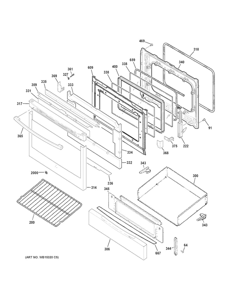Door & Drawer Parts Diagram and Parts List for JGB750EEF1ES  General Electric Range