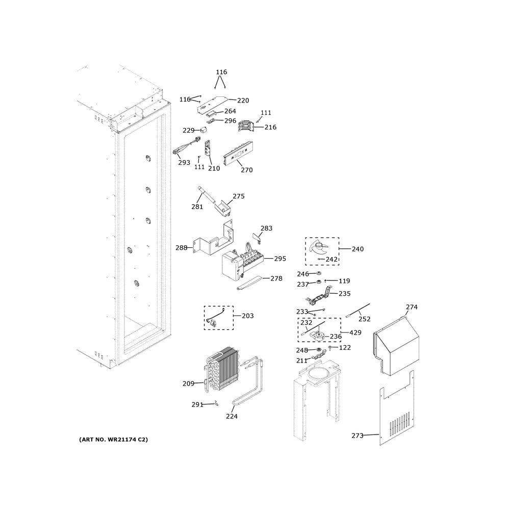 Freezer Section Diagram and Parts List for ZIF361NBRDII  General Electric Freezer