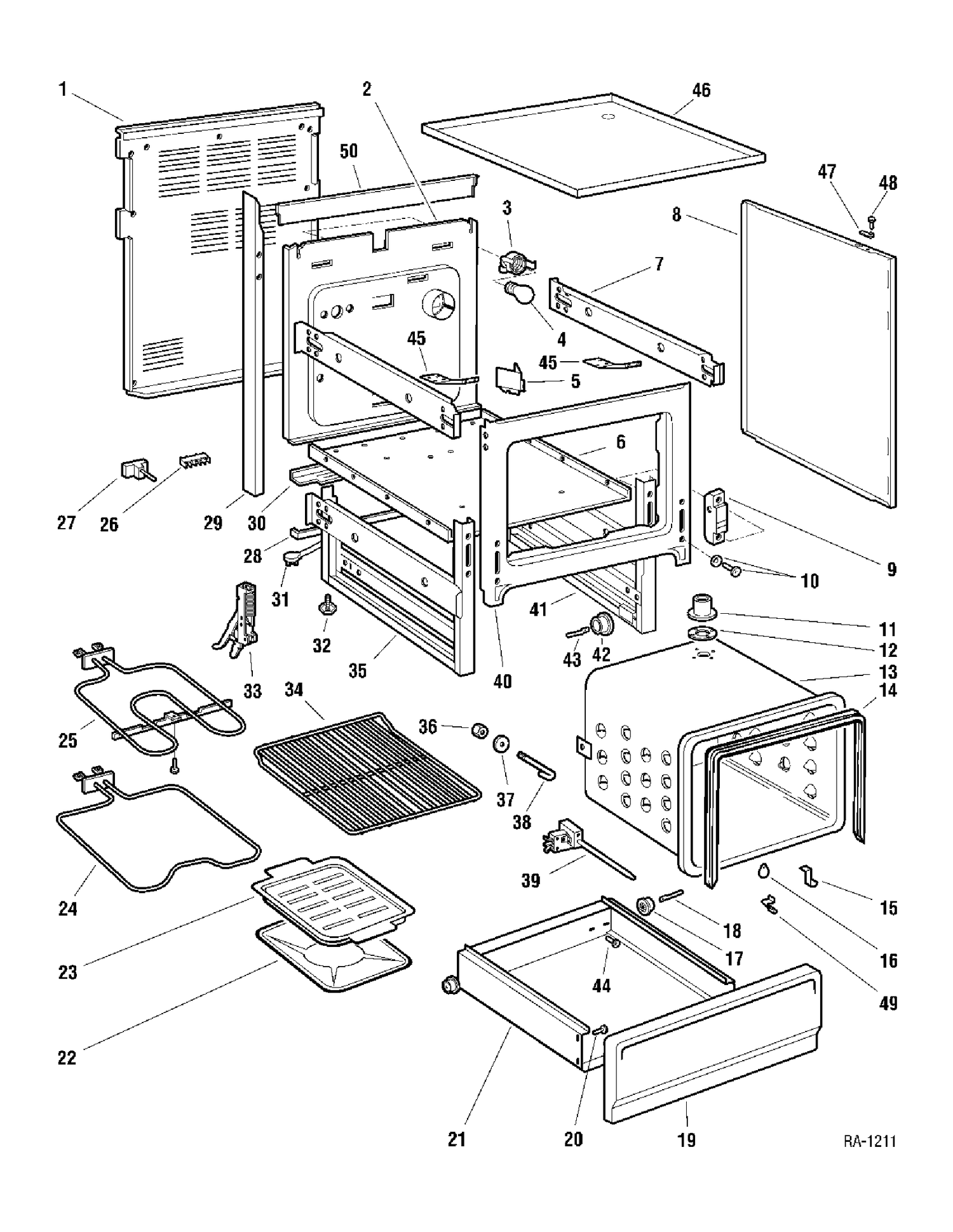 CHASSIS Diagram and Parts List for 10481-3  General Electric Range